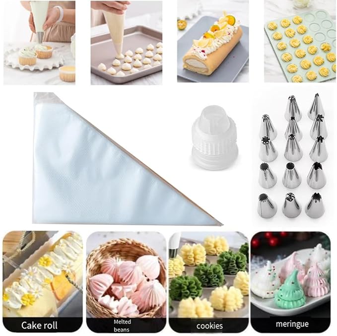 Piping Bags and Tips Set - 100Pcs 12 Inch Disposable Icing Bags with tips, Disposable Decorating Bags Set for Frosting, Pastry Bags Disposable,Frosting Piping Kit Cookie Cake Decorating Kit