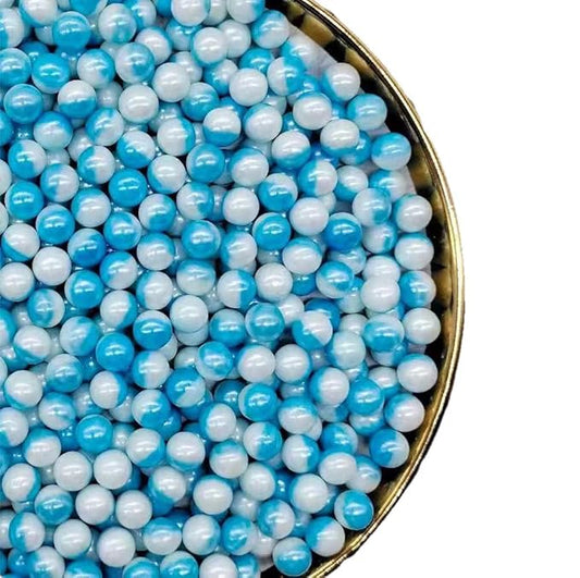 White Blue Edible Pearl Sprinkles, Christmas Cake sprinkles, Cookie sprinkles,Sugar Pearl, Edible Candy Pearls 7mm 130g 4.6OZ for Cake Cupcake Decorationg (Blue+White)
