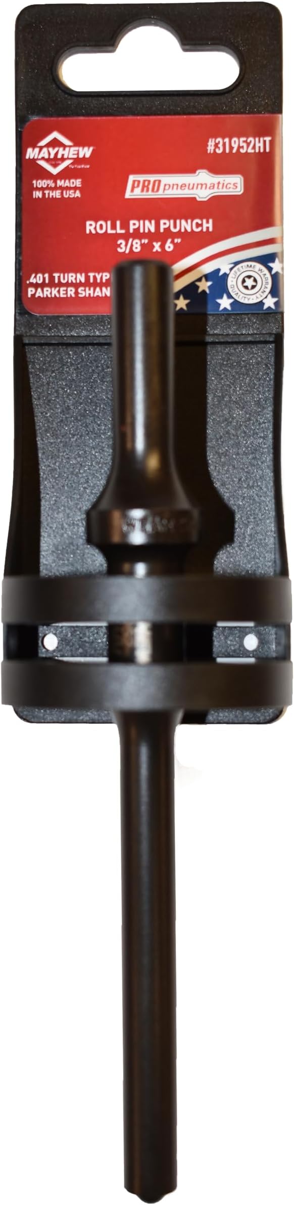 Mayhew Tools 31952HT Pneumatic Roll Pin Punch, 3/8" x 6" Hang Tag, Black Oxide Finish