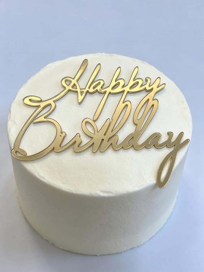Happy Birthday Cake Topper, Mirrored Gold Acrylic Cake Side Decoration for Birthday Party Decoration Supplies (Design6)