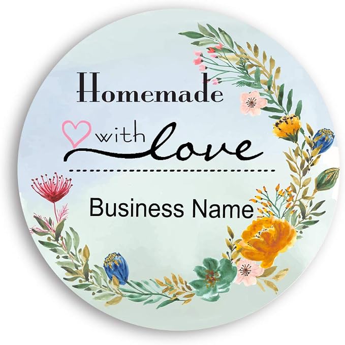 400 Pack Custom Handmade/Homemade with Love Label Stickers|Personalize Business Logo Labels|1.5/2inch Round Personalized Labels in Various Designs for Crafts,Baking,Gifts and Small Business