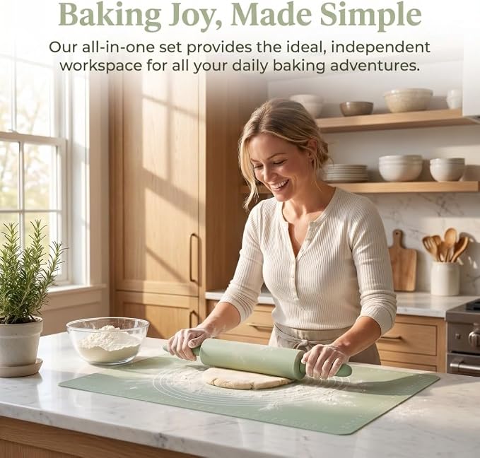Measurement Markings and Non-Stick Mat – 13.19 Inch Dough Mat with Grid Guide for Baking, Pastry, Cookie Dough, Easy Clean Kitchen Accessory(Green)
