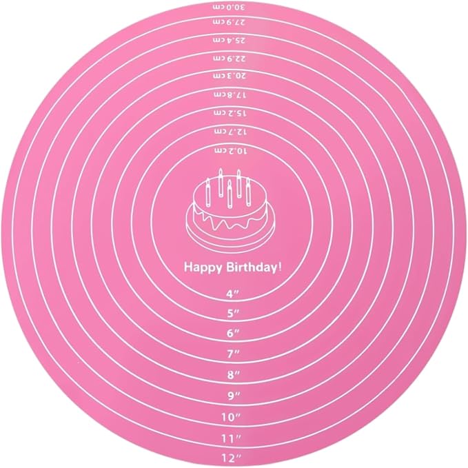 Silicone Baking Mat Cake Mat Silicone Cake Mat Silicone Baking Mat with Measurements for CakeTurntable Stand Non-Stick Heat Resistant Pastry Baking Sheet -Pink