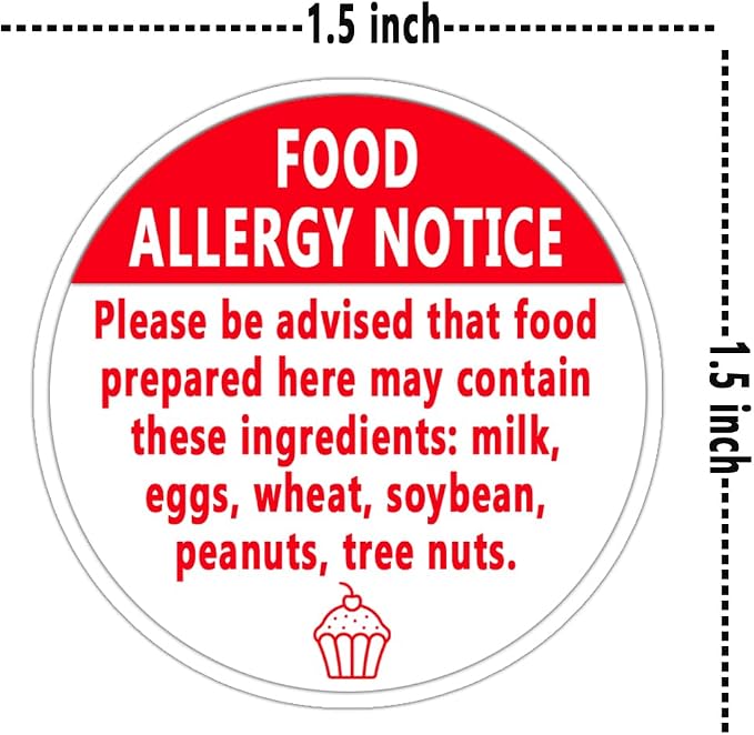 500 Pcs Food Allergy Stickers,1.5 Inches Allergy Warning Sticker for Cake Shop,Party,Kitchen,Restaurants,Food Allergy Label