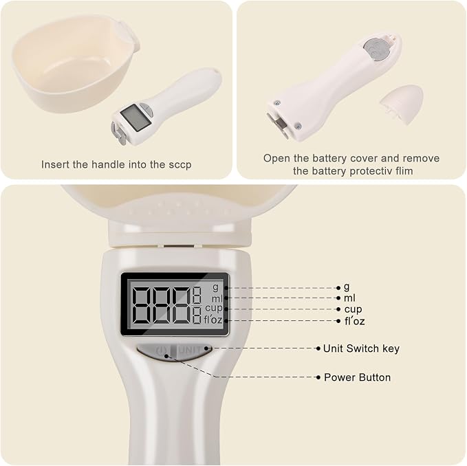 Digital Measuring Spoon, Weighing Food Measuring Scoop Scale, LCD Electronic Food Scale for Kitchen Gadget, Baking Cooking Coffee, Pet Dog Cat Food, High Precision Grams Measuring Cup, Mom Dad Gifts