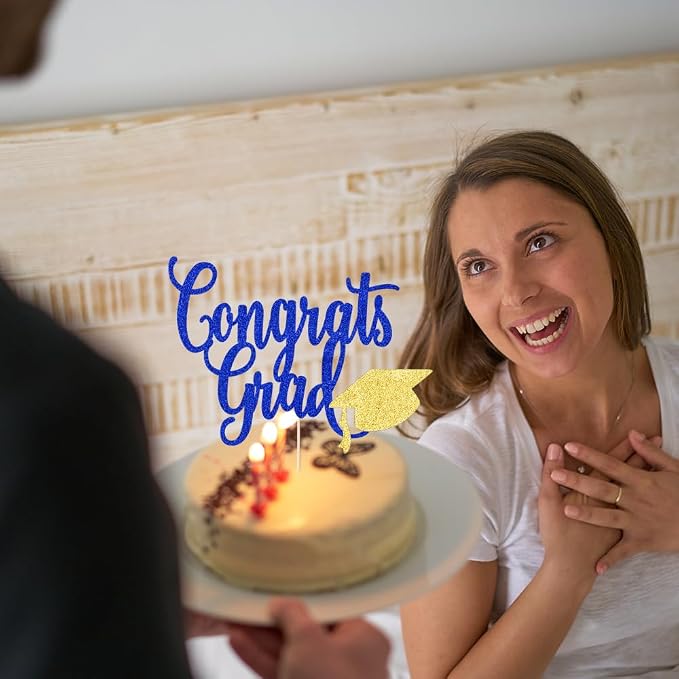 Congrats Grad Cake Topper,2026 Graduation Cake Topper, Congrats Grad Decorations,2026 High School/College/Senior Graduation Party Decorations Supplies. (Congrats Grad Dark blue gold)