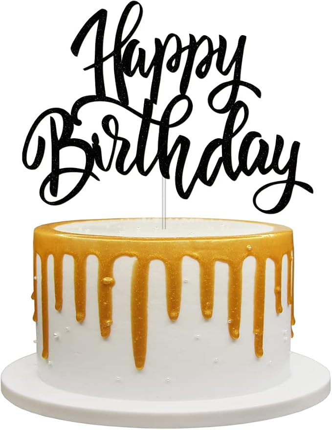 Happy Birthday Cake Decorations, Gold Double-Sided Glitter Letters, Birthday Party Supplies, Cake Topper Decorations (Black)