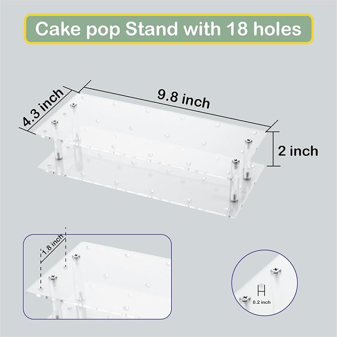 Cake Pop Kit Included 200 pcs 6 inch Lollipop Sticks and 200 pcs Clear Wrappers, 18 hole Clear Acrylic Display Stand, 1 pcs Metal Baller Scoop, 1 pcs Culinary Decorating Scooper, 200 pcs Twist Ties