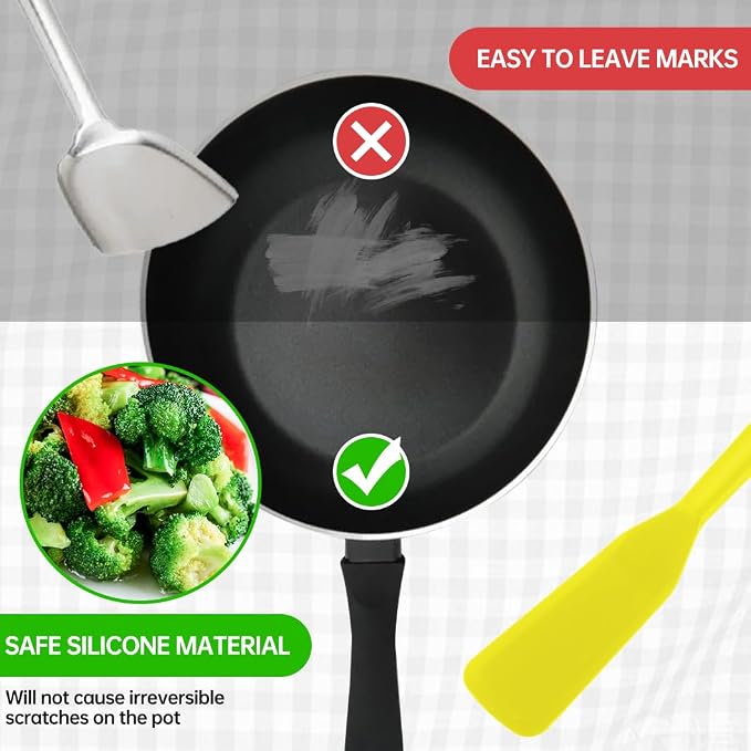2 Pack Silicone Thin Omelet Turner, Heat Resistant Long Crepe Spatulas for Nonstick Cookware, Pancake Spatula for Egg Cake Pizza Steak Omelet Crepes (Yellow)
