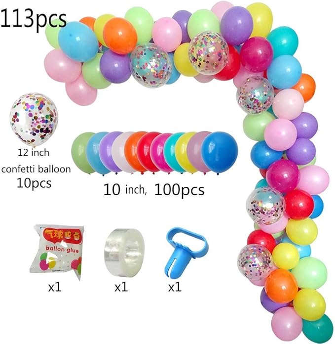 DIY Balloon Arch & Garland Kit, 113Pcs Party Balloons Decoration Set, Colorful Confetti Balloons & Colorful Latex Balloons for Baby Shower, Wedding, Birthday, Graduation, Anniversary Organic Party