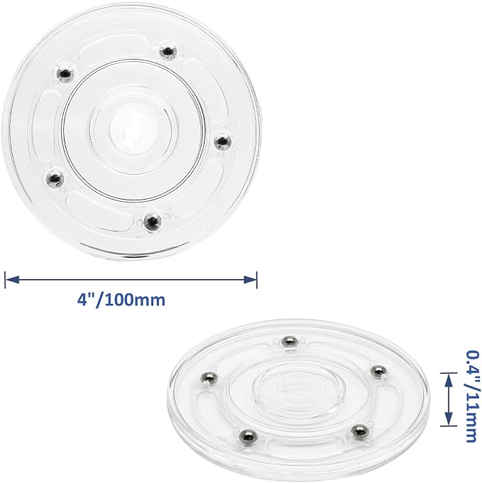 2Pcs 4” Small Clear Acrylic Turntable Organizer, Mini Rotating Organizer Swivel Plate for Bathroom Kitchen Cabinet Table Spice Rack Cake Pantry