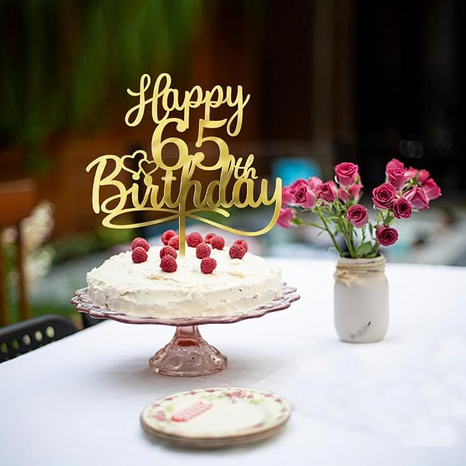 Sleyberoy Acrylic Happy 65th Birthday Cake Topper- Hello 65,Cheers to 65 Years,65th Anniversary/Birthday Party、 men and women Happy Sixty-five Birthday Selected cake decoration(65th)