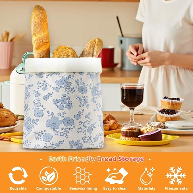 Beeswax Bread Bags for Homemade bread,2 Pack Sourdough Bread Bags,Reusable Bread Bourdough Storage