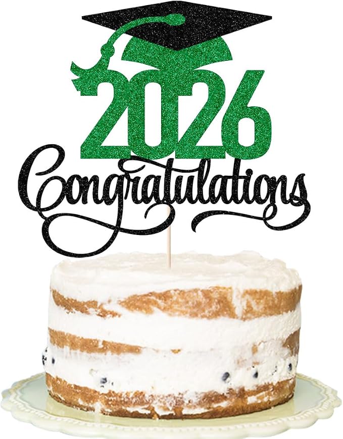 Black green gold Glitter 2026 Congratulations Graduation Cake Topper,Congrats Grad Cake Decor - 2026 High School/College/Senior Graduation Party Decorations Supplies