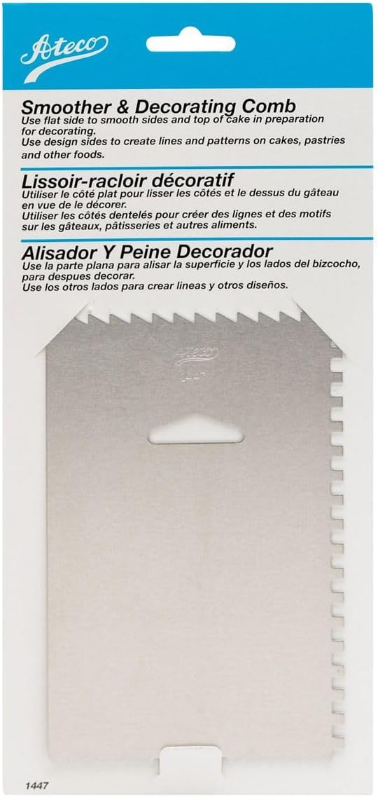 Ateco Decorating Comb & Icing Smoother, 4 Sided Baking Supplies, 6 x 3.75, Silver