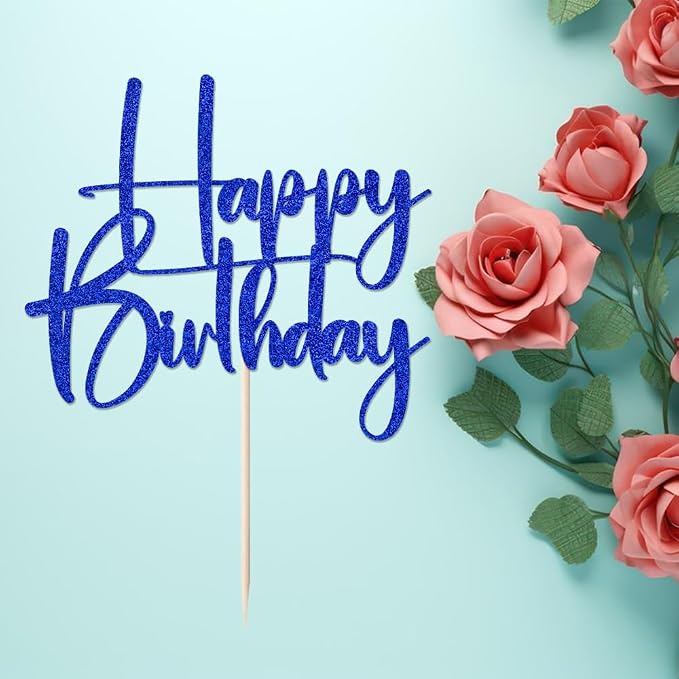 dark blue Happy Birthday Cake Topper, Happy Birthday Cake Bunting Deco, Baby Gender Reveal Party/Anniversary Party Decoration Supplies