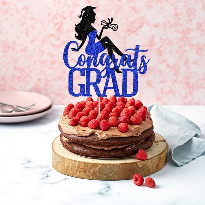 Congrats Grad Cake Topper,2026 Girl Graduation Cake Topper, Congrats Grad Decorations,2026 High School/College/Senior Graduation Party Decorations Supplies (Black and dark blue)