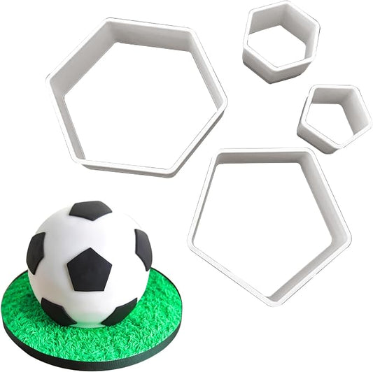 4-Piece Soccer Cookie Cutter Set, White Food-Grade Plastic Hexagon & Pentagon Cookie Cutters for Biscuits & Fondant, Multi-Size Football/Soccer Pattern Cutters Mould for Baking Cake Decorations