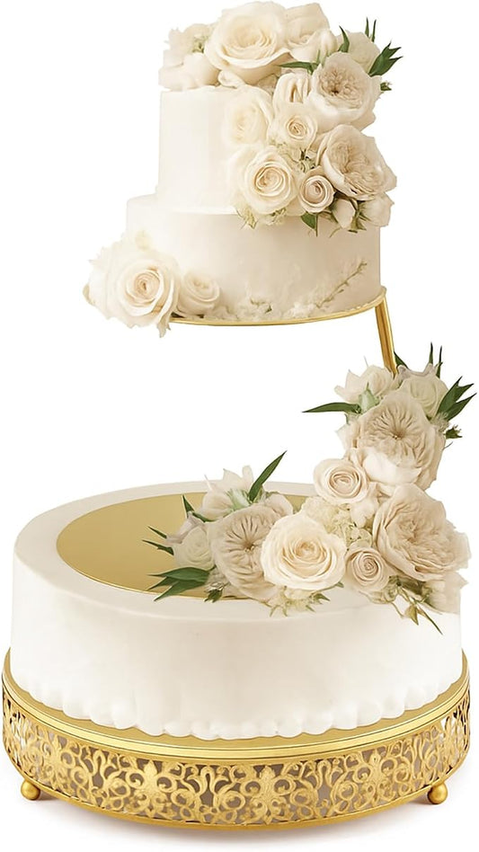 LemonRoad 2 Piece Gold Floating Cake Stand Spacer Separator, 6 8 12 Tiered Wedding Cake Stand Round Dessert Display for Birthday Centerpiece Anniversary Party Table Display Decoration(Classic)