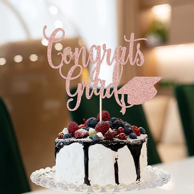 Congrats Grad Cake Topper,2026 Graduation Cake Topper, Congrats Grad Decorations,2026 High School/College/Senior Graduation Party Decorations Supplies. (Rose gold)