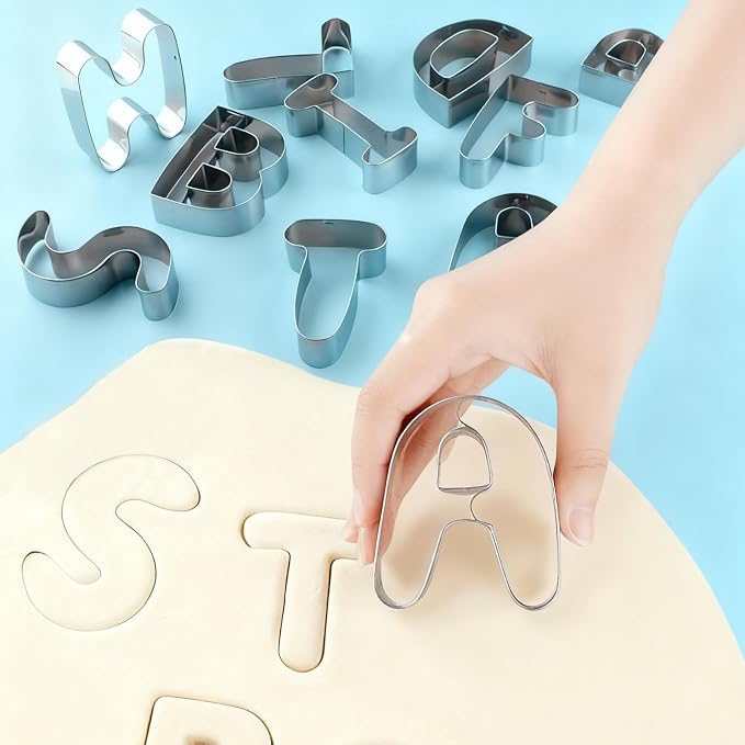3 Inch Alphabet Letter Cookie Cutter Set 26 Pcs Large DIY Stainless Steel Cookie Cutter Baking Molds Set,for Biscuits,Cookie,Fondant,Dough,Fruit，for Birthday wedding Halloween Christmas family Party