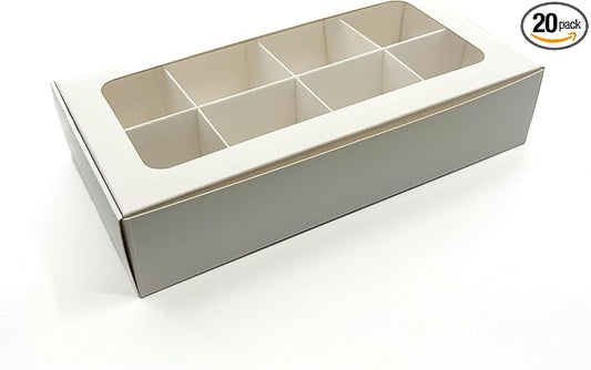 Treat Boxes - 20 ct 8.75 x 4.5 x 1.9 in Bakery Boxes with Windows and Dividers for Candy, Cookies, Cupcakes, or Bakery Desserts - Chocolate, Treats, and Baked Goods Packaging for Gifting
