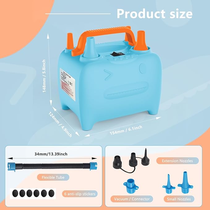 OWill Balloon Pump Electric, Multipurpose Balloon Inflator Electric Air Pump, Portable Dual Nozzle Balloons Air Pump Electric 600W Blow Machine for Party Decoration