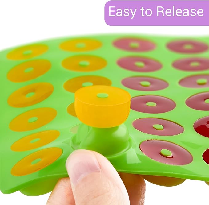 JOERSH Round Gummy Donut Molds Mini Size Silicone Candy Molds for Hard Candy, Gummy, Caramels, Chocolate, Fondant, Fruit Loop, Cereal, 192 Cavity