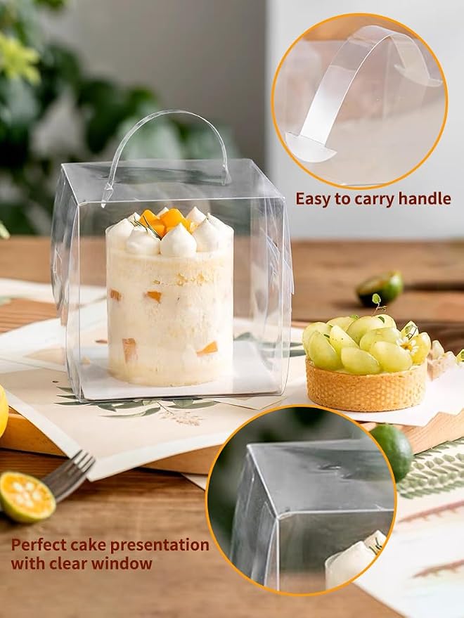 6x6x6Inch Transparent Bakery Boxes with Handles,20Pcs 5inch 6inch Clear Cake Box,Mini Cake Boxes,Clear gift boxes for wedding,birthday,party
