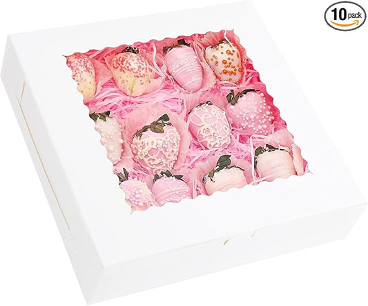 Yeplan 10 Pcs Pie Boxes,10x10x2.5 inches Bakery Boxes with Window,Cookie Boxes for Pie,Donuts,Chocolate,Dessert,Pastry,Muffins