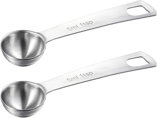 Lusofie 2 Pcs 1 Teaspoon Measuring Spoons 5ml Mini Spoons Stainless Steel Measuring Spoons For Kitchen Cooking Spoon Coffee Spoon (Silver)