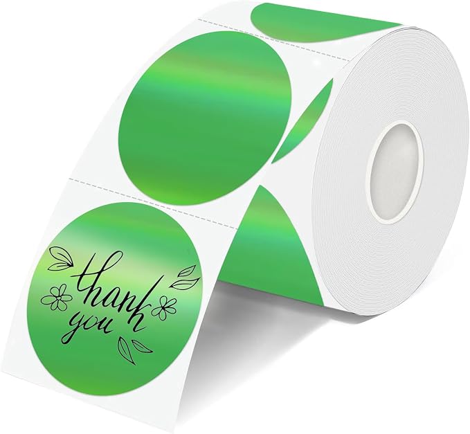 2 Inch Round Holographic Thermal Labels, Waterproof Direct Thermal Stickers, Self-Adhesive Circle Label for Small Business DIY Logo QR Code, Green (200 Pcs/Roll)