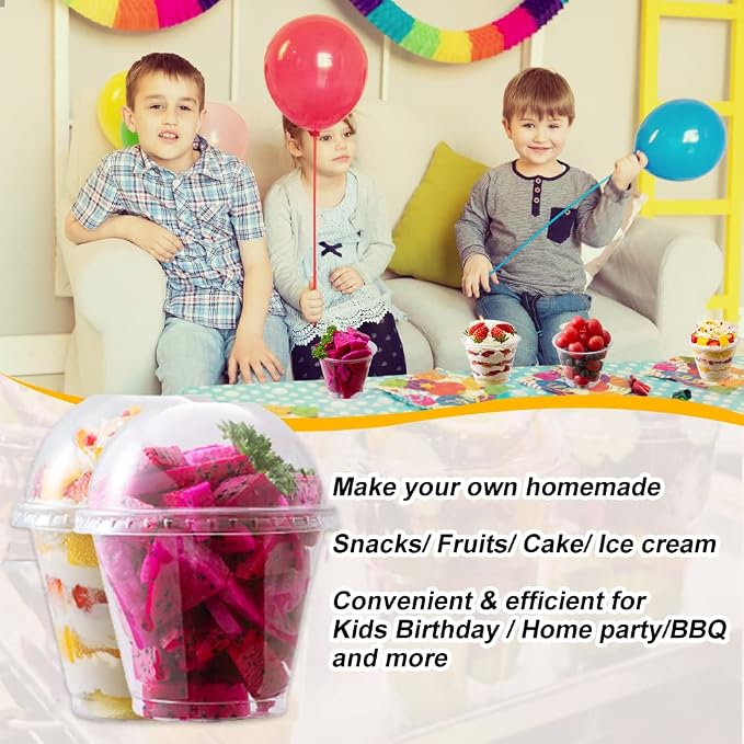 9 oz Clear Plastic Cups with Dome Lids - Dessert Cups with Lids(25 Sets), PET Disposable Party Cups (NO HOLE), Parfait Crystal for Pudding/Ice Cream/Cupcake