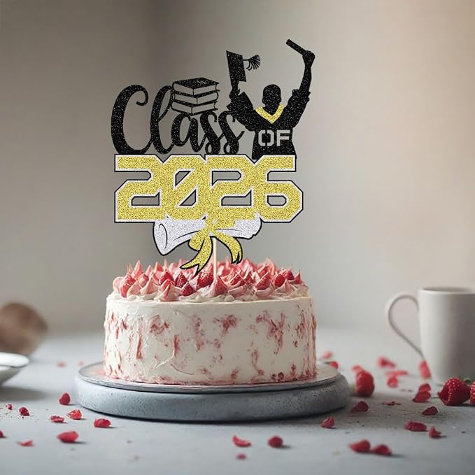 Class of 2026 Congrats Grad Cake Topper Glitter Graduation Party Supplies - High School College Graduates -College Graduate Cake Topper Decorations (Class of 2026 Black gold)