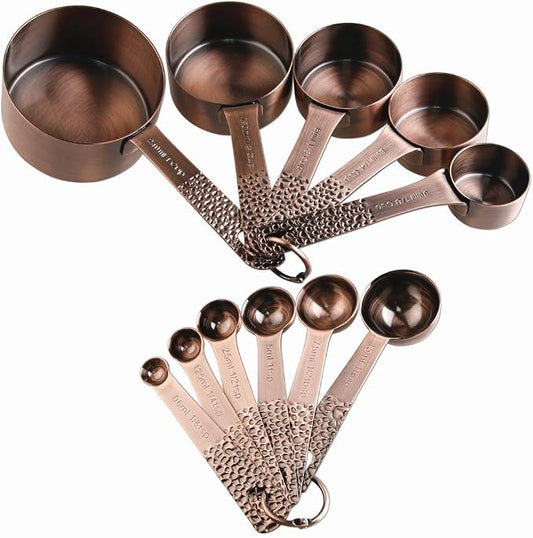 Copper Measuring Cups and Spoons Set, Metric & US Stainless Steel 5 Measuring Cups and 6 Measuring Spoons for Baking & Kitchen