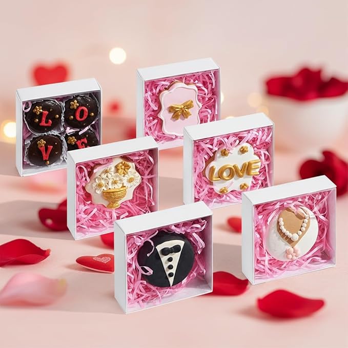 50PCS 4x4x1.25Inches Baking Boxes with Clear display lid for Cookies,Macaron,Cakesicle,Dount,Pastry,Chocolate Covered Ores or More