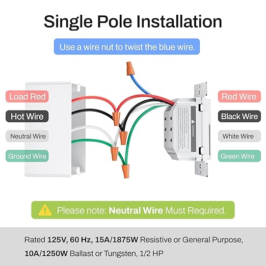 BN-LINK 7 Day Programmable in-Wall Timer Switch for Lights, Digital Light Switch Timer Indoor, Single Pole and 3 Way (Compatible with SPDT) Both Use, Neutral Wire Required, No Backlight, ETL Listed