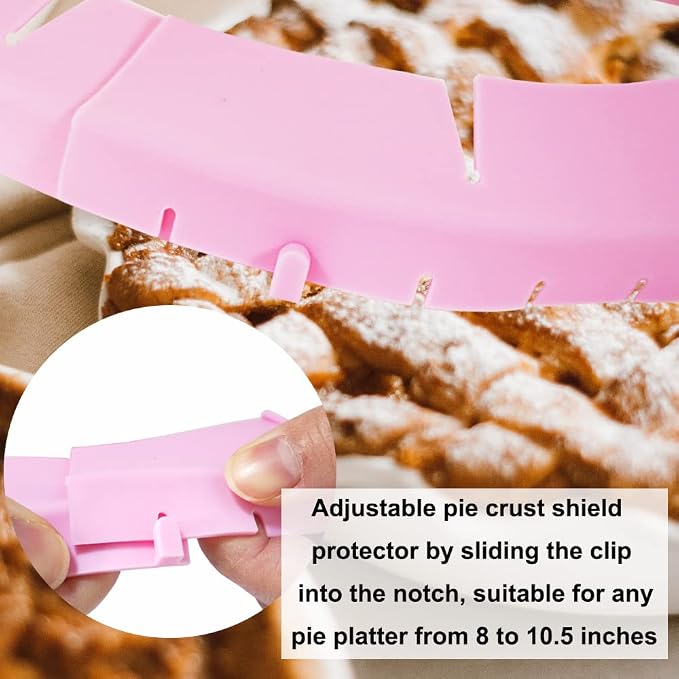Adjustable Silicone Pie Crust Shield Protectors - BPA-free Kitchen Tool for Baking Pizza, Fits 8-11.5 Inches (Pink-2pcs)