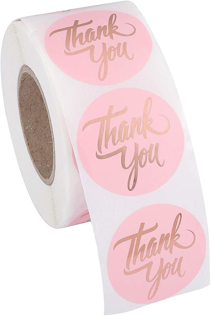 Yoption 1.5" Round Thank You Stickers, 500pcs Pink Mailing Supplies Labels Per Roll, Pink