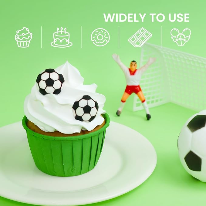 36 pcs Edible Soccer Sprinkles for Cake Decorations, Royal Icing Soccer Balls for Cupcake Toppers, Edible Football Suagr for Cookies Chocolate Macarons Baking World Cup Decoration