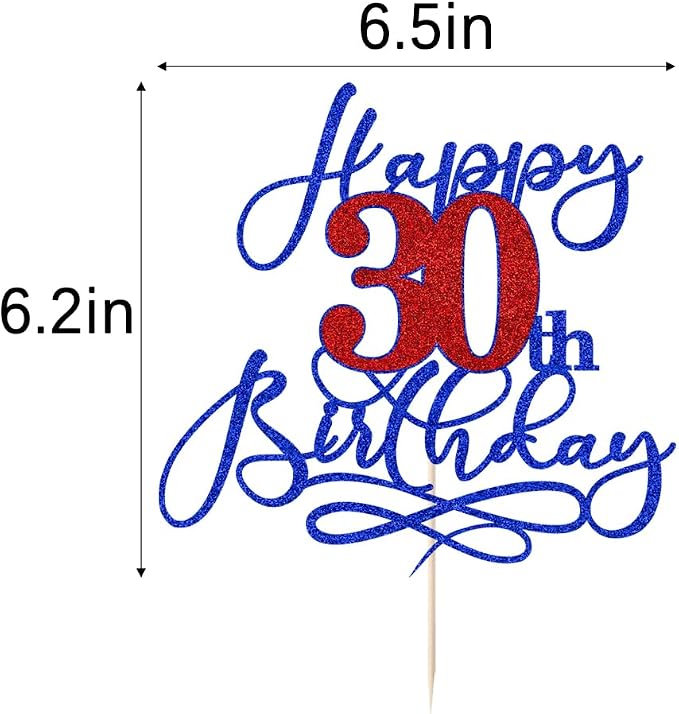 Happy 30th Birthday Cake Topper,Deep blue font red Numbers 30th Birthday Cake Decoration,Hello 30, Cheers to 30 Years/30th Anniversary,30& Fabulous Party Decoration