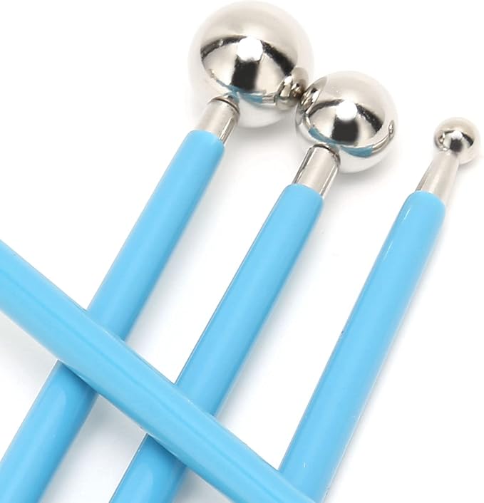 4Pcs Cake Metal Ball Dotting Sculpting Modeling Tool Set premium Stainless Steel 304 Baking Decorating Kit for Fondant Cake Clay Art DIY Projects Blue