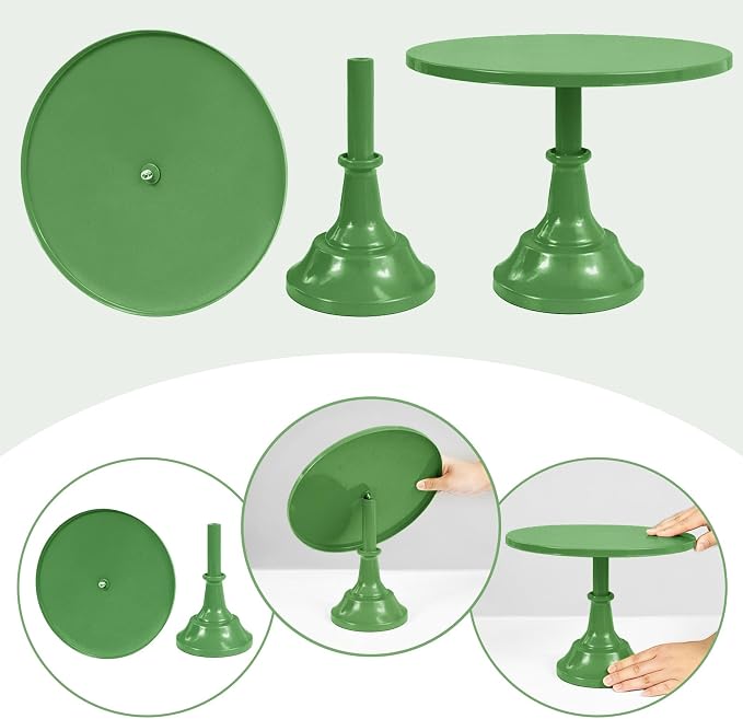 3 Pcs Cake Stand Set Metal Round Cake Holder Cupcake Stands 8/10/12 inch Green Dessert Display Stands Dessert Table Decorations for Birthday Parties, Baby Shower,Wedding Banquets and Anniversary