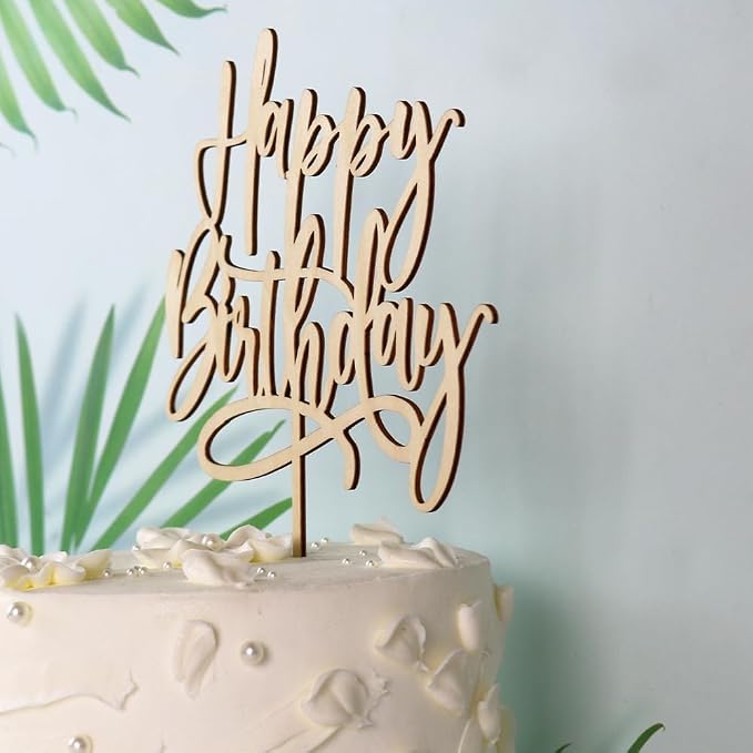 Kaoenla wood Happy Birthday Cake Topper, For Anniversary/Birthday Party Decoration Suitable (wood)