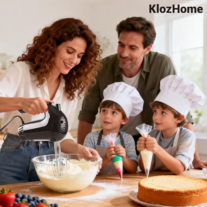 Electric Hand Mixer with Whisk&Dough Hook -5 Adjustable Speed Kitchen Mixer, One-Touch Eject Hand Blender Portable Handheld Mixer for Baking, Blending or Cooking