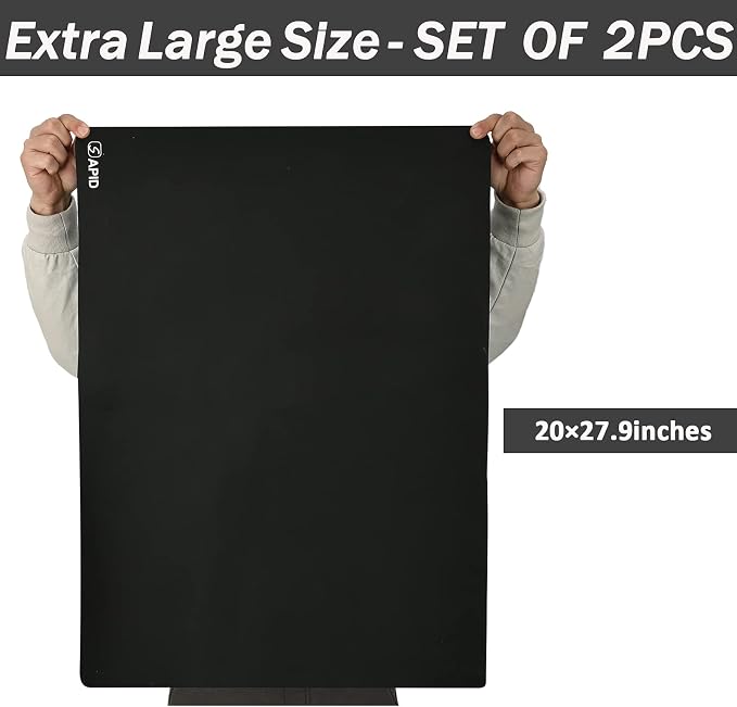 Sapid 2Pcs Thick Silicone Mat for Crafts, Nonstick Silicon Sheet for Epoxy Resin, Jewelry Mold Casting, Art Painting Mats, Food Grade Pastry Mat, Heat- Resistance Placemats (20"×27.9", Black)