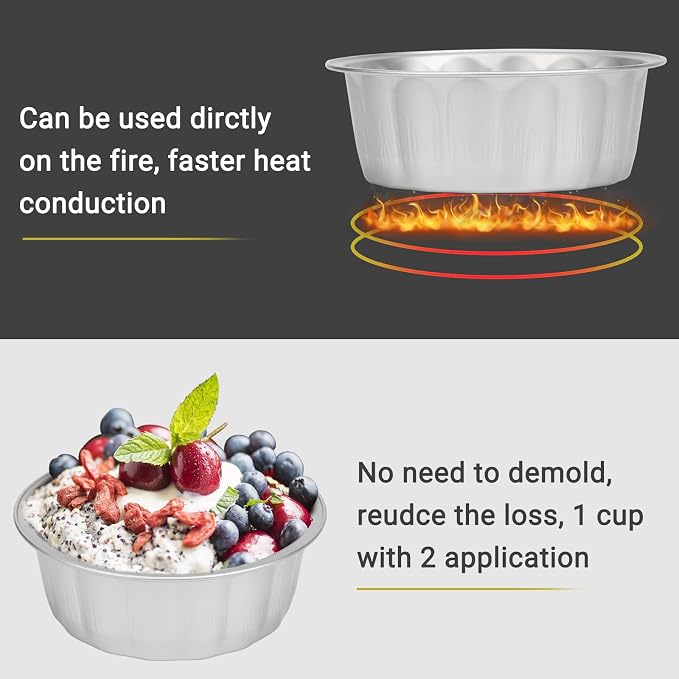 Beasea Ramekins with Lids, 8oz 50 Pack Disposable Aluminum Cups for Baking, Silver Aluminum Foil Cups Creme Brulee Muffin Cupcake Baking Cup Mini Pudding Cups for Party Wedding Birthday