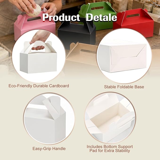 Aosric Small White Gable Boxes 3.5 x 3.5 x 6.3 In, 30 Pack | Premium Cardstock Party Favor Boxes with Handles for Wedding, Baby Shower, Bakery, Cookies, Treats & Retail Packaging