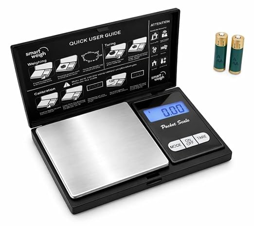 Smart Weigh Precision Digital Gram Scale (200g x 0.01g) – 7 Units (g, oz, ozt, DWT, ct, gn, tl) – Portable Pocket Design for Jewelry, Gems, and Food – Tare Function & Backlit LCD – Battery Included