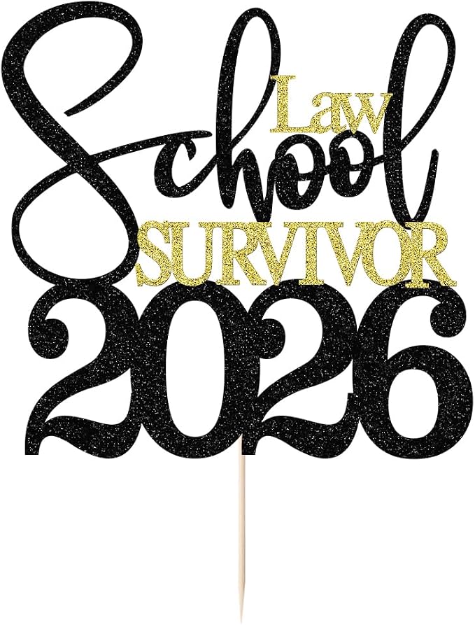 Black Gold Glitter Law School Survivor 2026 Cake Topper, Congrats Lawyer Cake Decoration, 2026 Law School Graduation Party Supplies